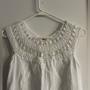 Handmade Grecian Linen Women’s M Dress Crochet White Knee Length